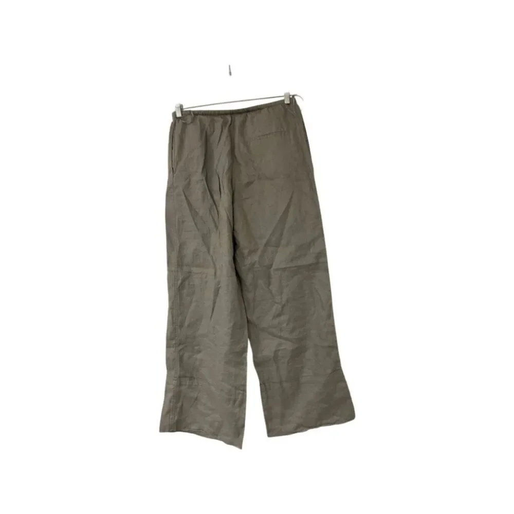 Zara Womens Wide Leg Pants M Gray Elastic Drawstring Linen Trousers 5344/240 NWT